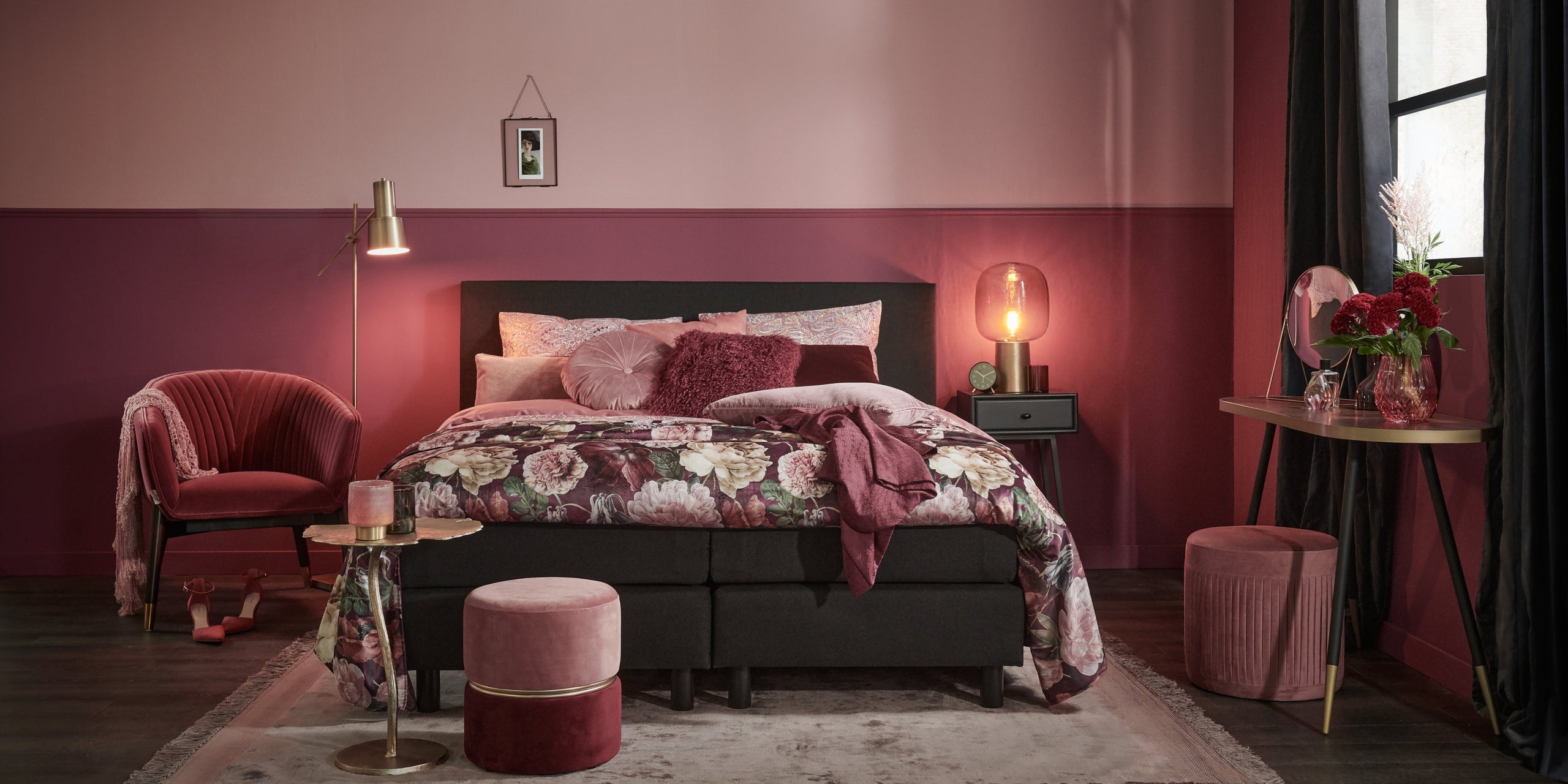 Shop de look: romantische slaapkamer in warmrood