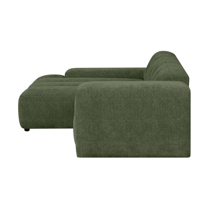 by fonQ Plume 2,5-zits Hoekbank met Chaise Longue Links - Chenille - Groen