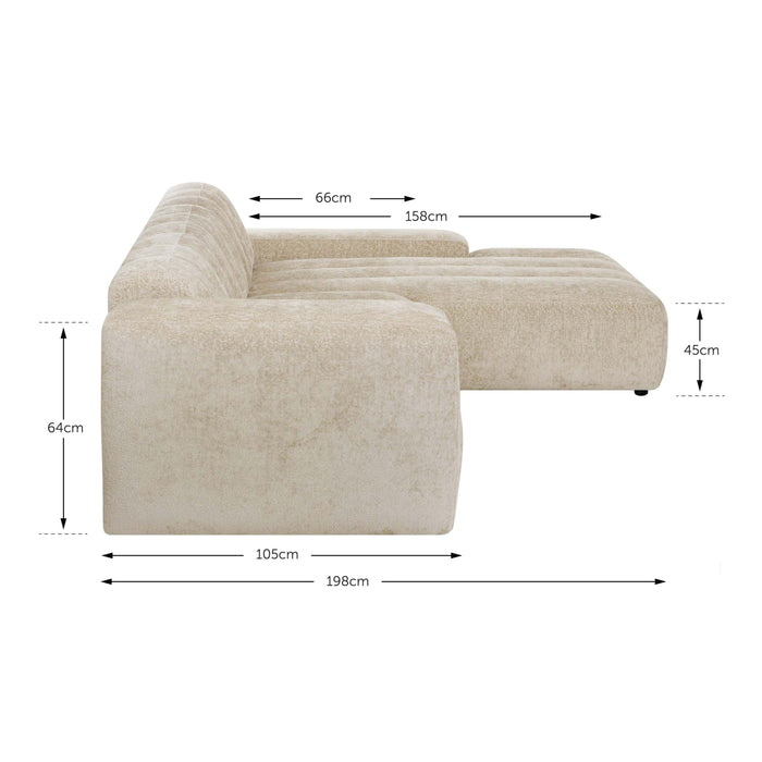 by fonQ Plume 4-zits Hoekbank met Chaise Longue XL Rechts - Chenille - Grijs