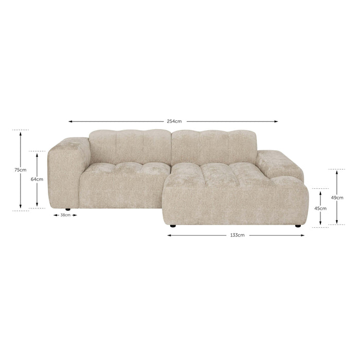 by fonQ Plume 2,5-zits Hoekbank met Chaise Longue Rechts - Chenille - Mocca