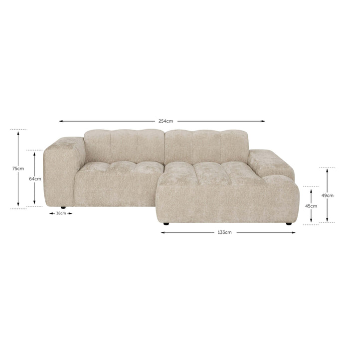 by fonQ Plume 2,5-zits Hoekbank met Chaise Longue XL Rechts - Chenille - Beige