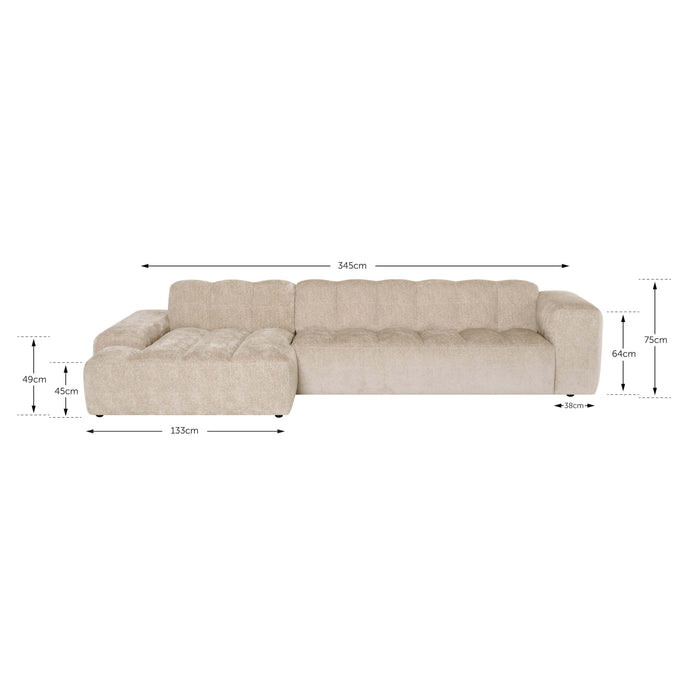 by fonQ Plume 4-zits Hoekbank met Chaise Longue Links - Chenille - Grijs