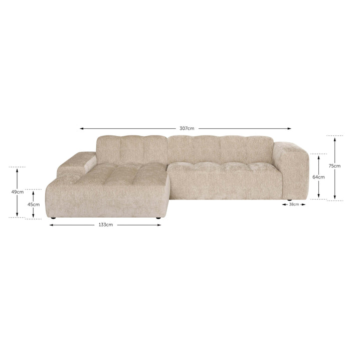 by fonQ Plume 3-zits Hoekbank met Chaise Longue XL Links - Chenille - Terra