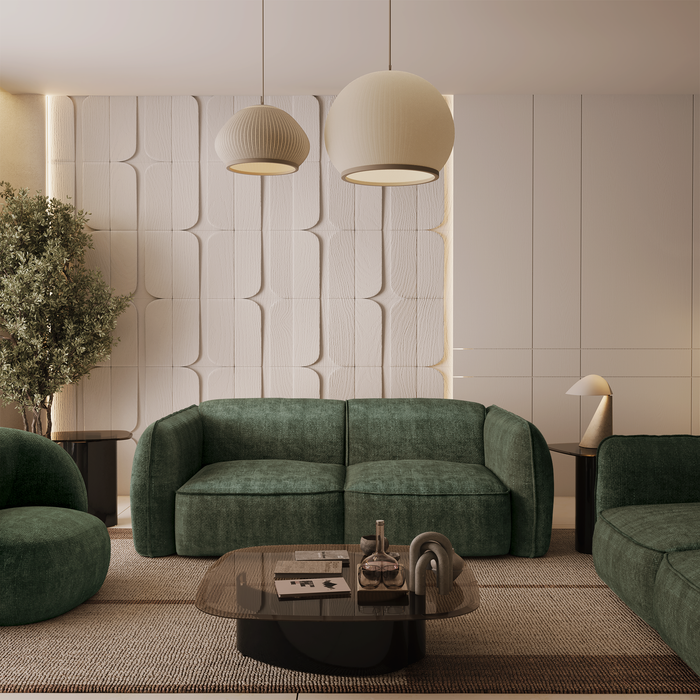 4-zitsbank in olijfgroen geweven fluweel