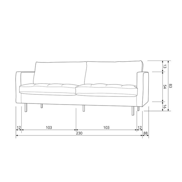 WOOOD Rodeo Classic 2,5-zitsbank - Velvet - Antaciet