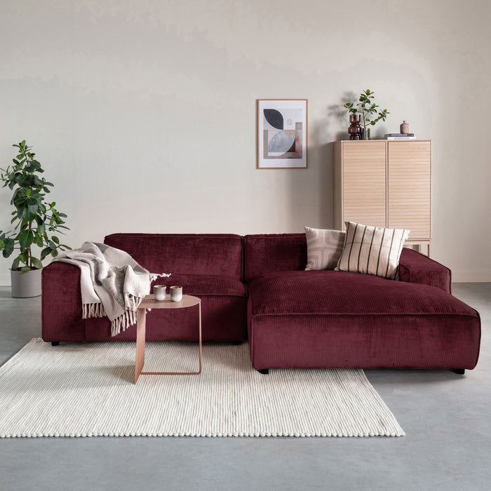 by fonQ Chunky Hoekbank met Chaise Longue Rechts - Rib - Wijnrood