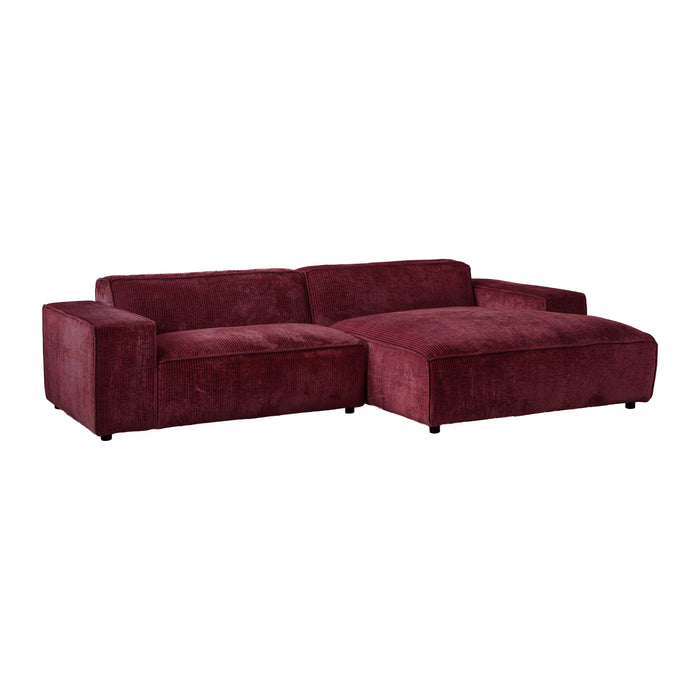 by fonQ Chunky Hoekbank met Chaise Longue Rechts - Rib - Wijnrood