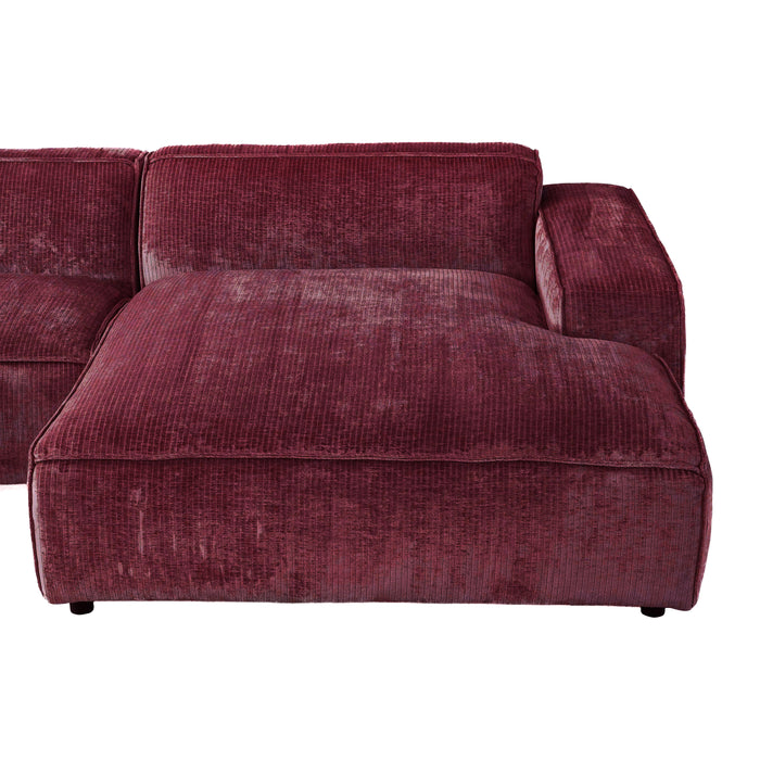 by fonQ Chunky Hoekbank met Chaise Longue Rechts - Rib - Wijnrood