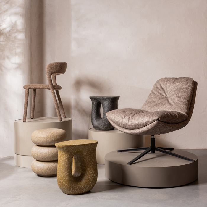 WOOOD Laurel Bijzettafel Met Spikkels - Magnesium - Beige - 50x40x40