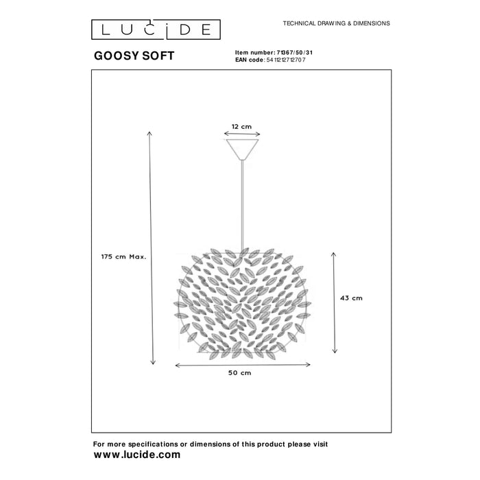 Lucide GOOSY SOFT Hanglamp - Wit