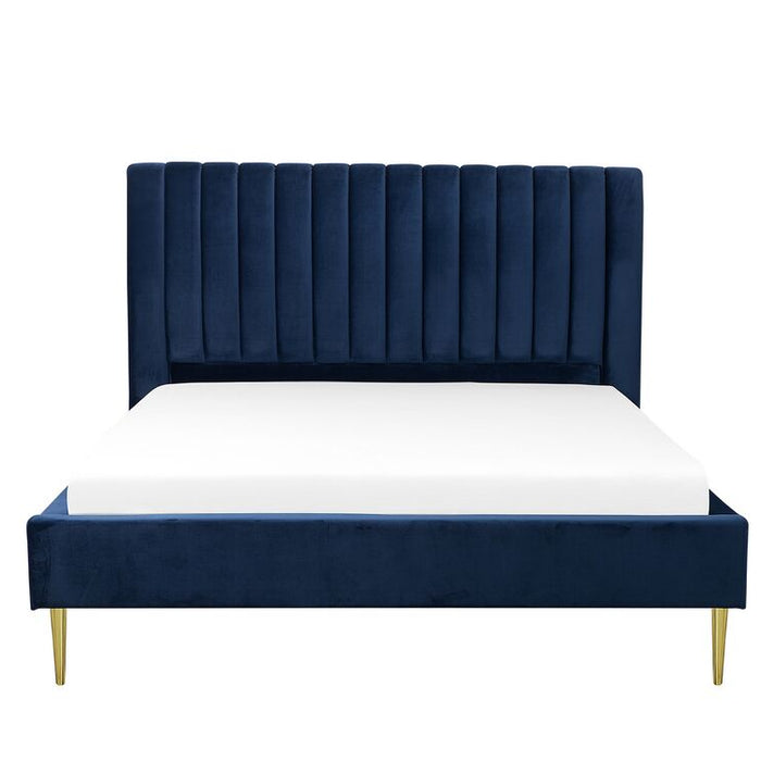 Beliani - MARVILLE - Tweepersoonsbed - Blauw - 160 x 200 cm - Fluweel