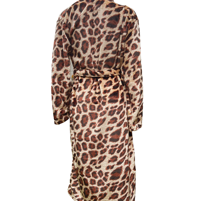 LINNICK Flanel Fleece Badjas Leopard - bruin