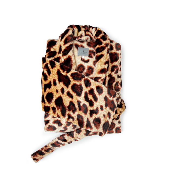 LINNICK Flanel Fleece Badjas Leopard - bruin