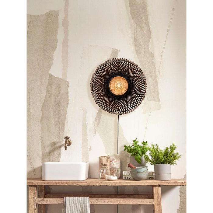 GOOD&MOJO Kalimantan Wandlamp Rond - Ø44cm - Zwart / Bamboe