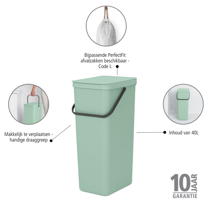 Brabantia Sort & Go Afvalemmer 40 L - Mintgroen