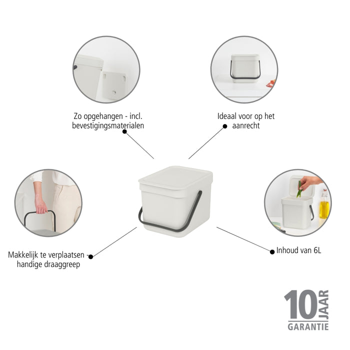 Brabantia Sort & Go Afvalemmer 6 L - Grijs
