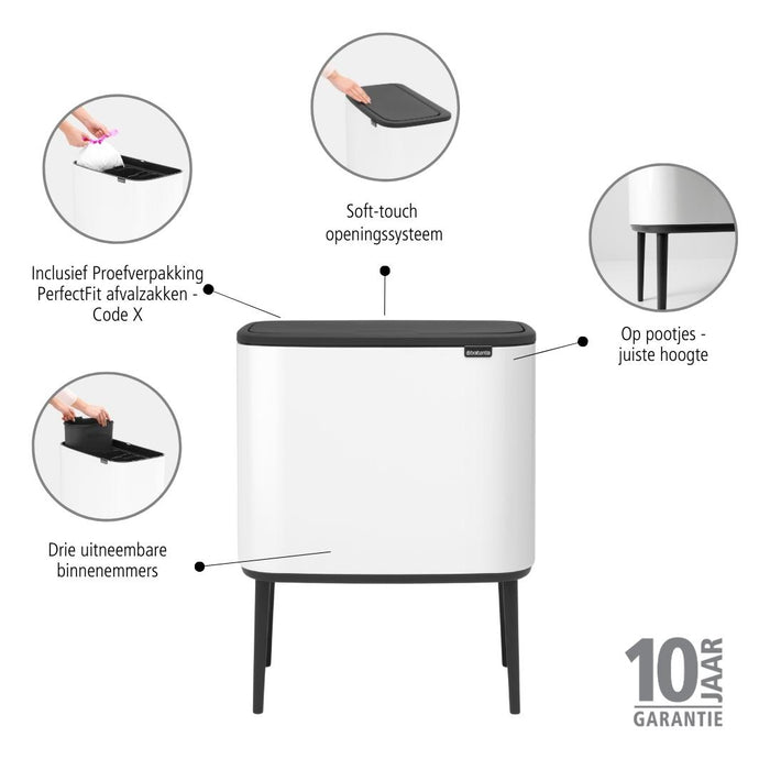 Brabantia Bo Touch Bin Afvalemmer 3 x 11 L - Wit