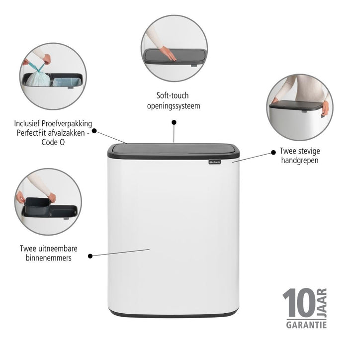 Brabantia Bo Touch Bin Afvalemmer 2 x 30 L - Wit