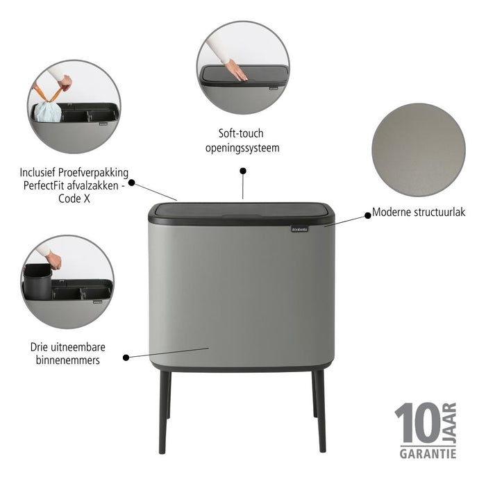 Brabantia Bo Touch Bin Afvalemmer 33 Liter (3x11 Liter)