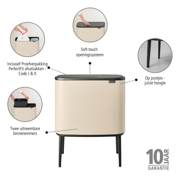 Brabantia Bo Touch Bin Afvalemmer 11 + 23 L - Soft Beige