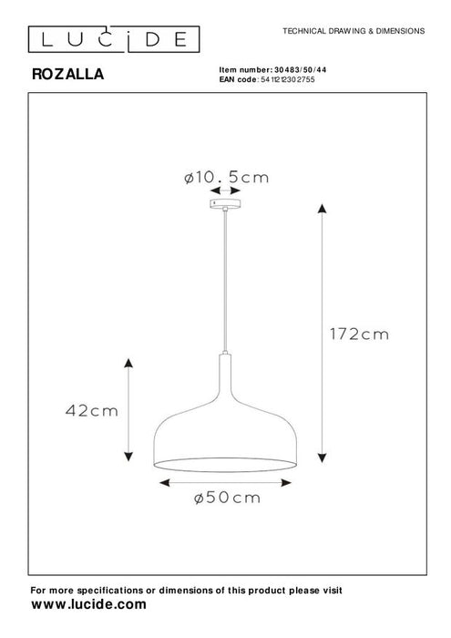 Lucide ROZALLA Hanglamp 1xE27 - Okergeel