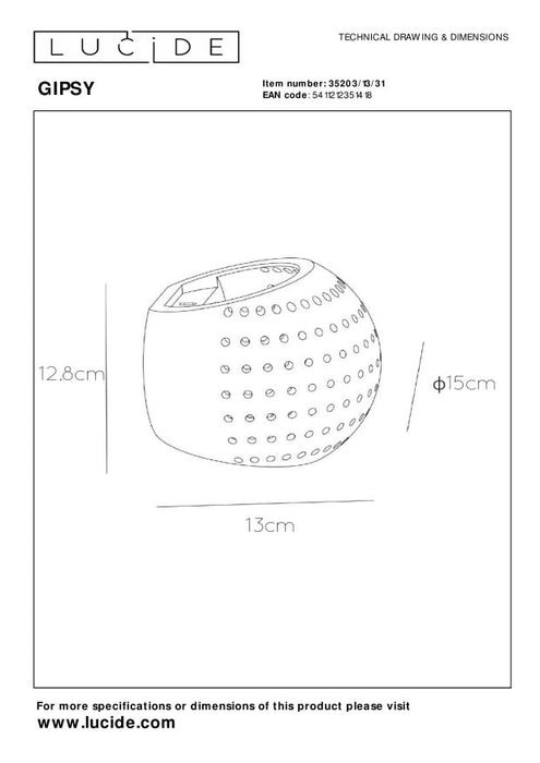 Lucide GIPSY Wandlamp - Wit