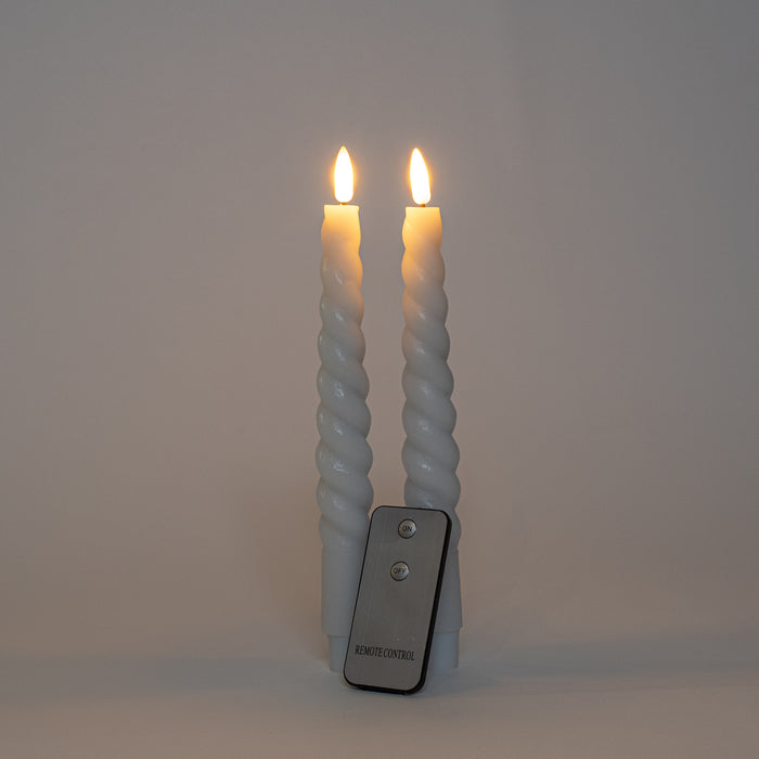 Anna Collection LED swirl dinerkaarsen - 2x st - wit - 23 cm