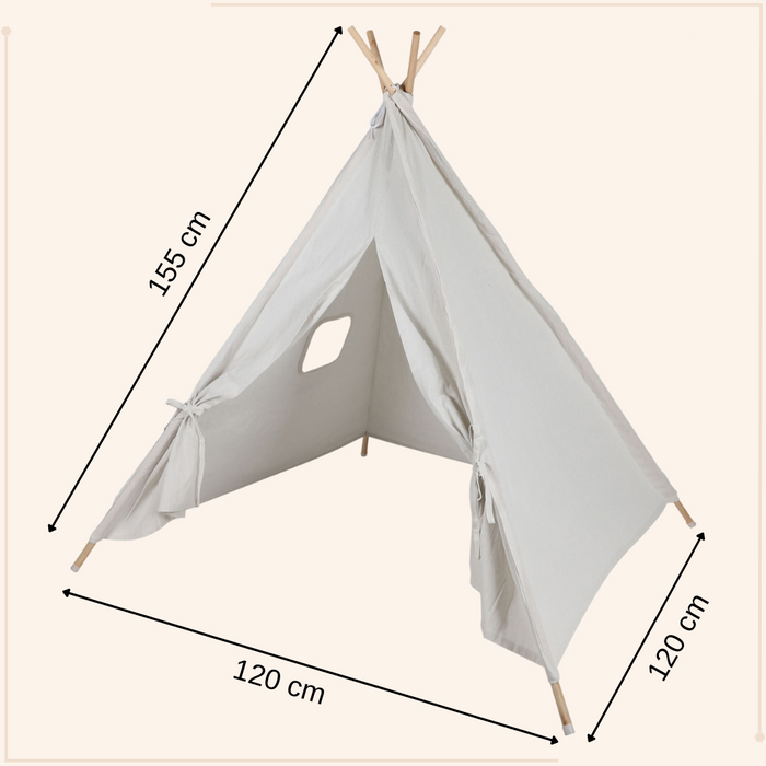 MISOU Tipi Tent Kinder Speeltent Jongens Meisjes 120x120x150cm Beig...