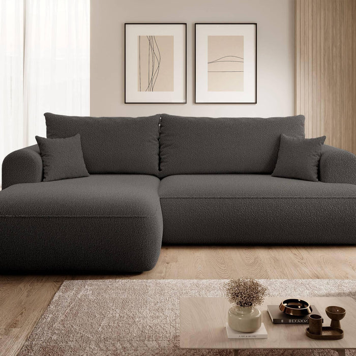 NADUVI Collection Philipa Hoekbank Links met Slaapfunctie - Bouclé - Antraciet