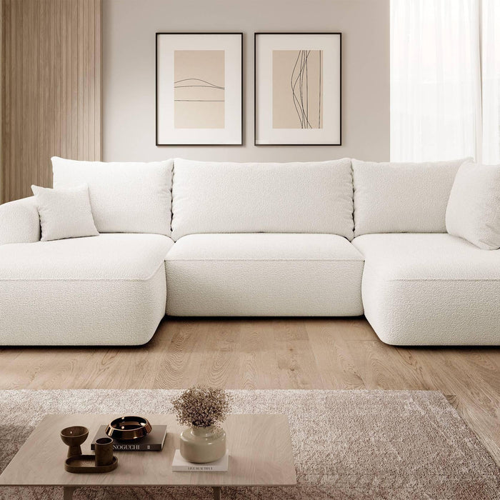 NADUVI Collection Philipa U-bank Rechts met Slaapfunctie - Bouclé - Crème