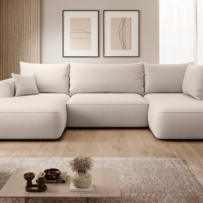 NADUVI Collection Philipa U-bank Rechts met Slaapfunctie - Velvet - Crème