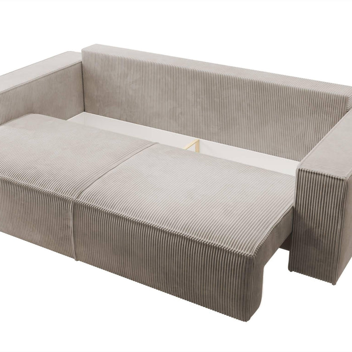 NADUVI Collection Galine 3-zitsbank met Slaapfunctie - Ribstof - Beige