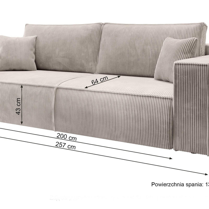 NADUVI Collection Galine 3-zitsbank met Slaapfunctie - Ribstof - Beige