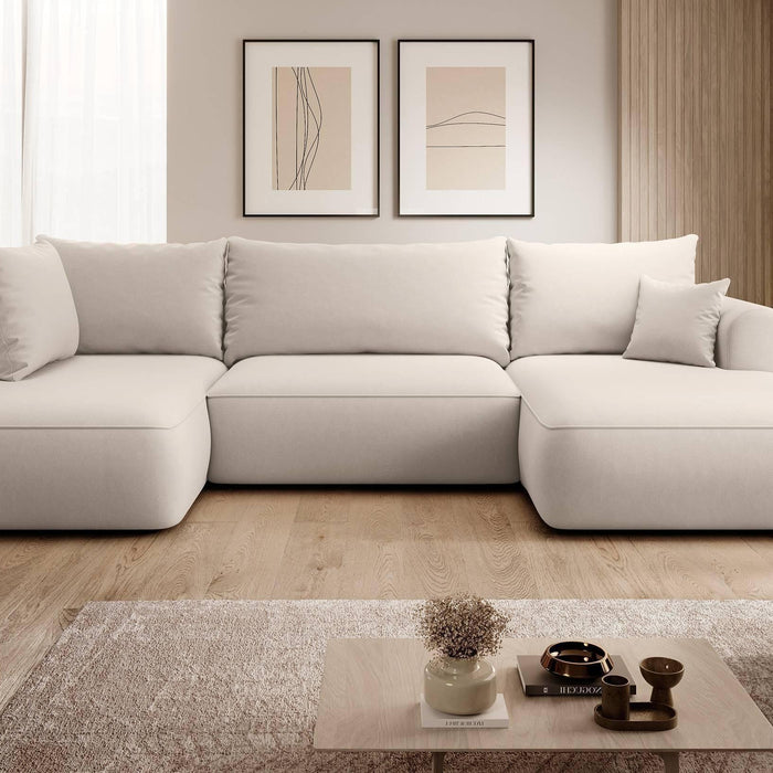 NADUVI Collection Philipa U-bank Links met Slaapfunctie - Velvet - Crème