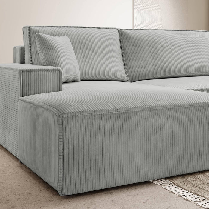 NADUVI Collection Galine Hoekbank met Chaise Longue Links met Slaapfunctie - Ribstof - Lichtgrijs