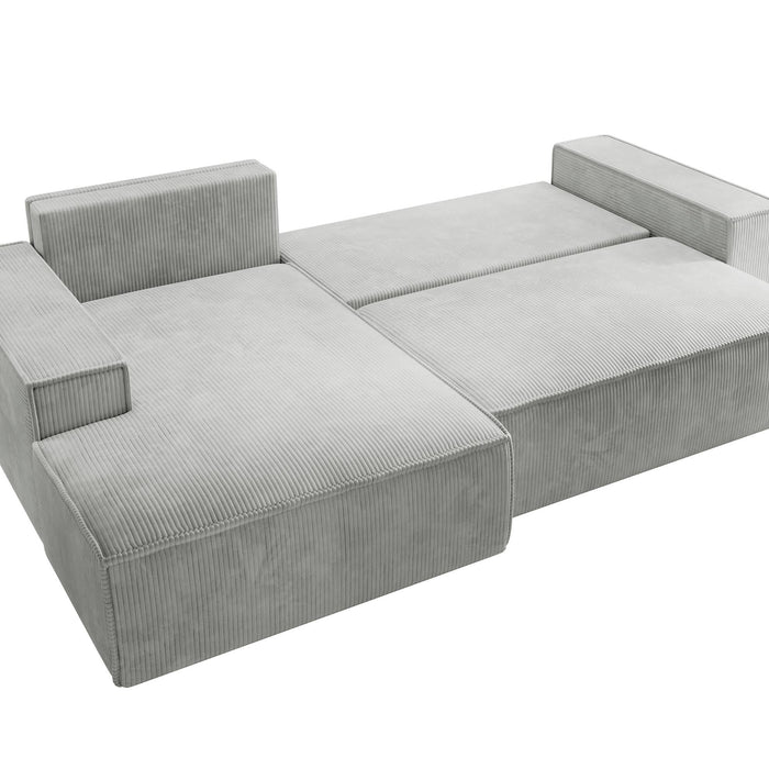 NADUVI Collection Galine Hoekbank met Chaise Longue Links met Slaapfunctie - Ribstof - Lichtgrijs