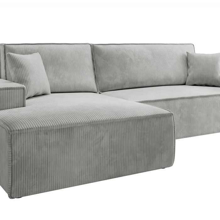 NADUVI Collection Galine Hoekbank met Chaise Longue Links met Slaapfunctie - Ribstof - Lichtgrijs