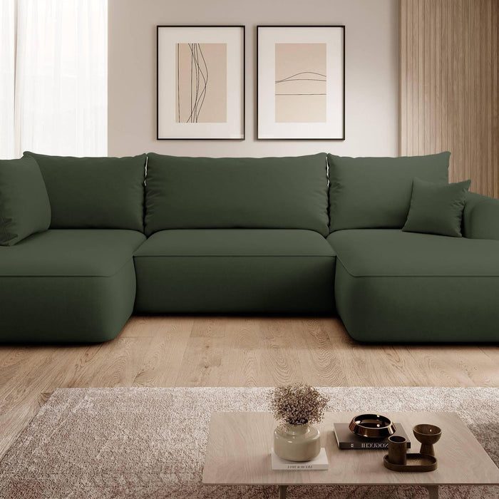 NADUVI Collection Philipa U-bank Links met Slaapfunctie - Velvet - Donkergroen