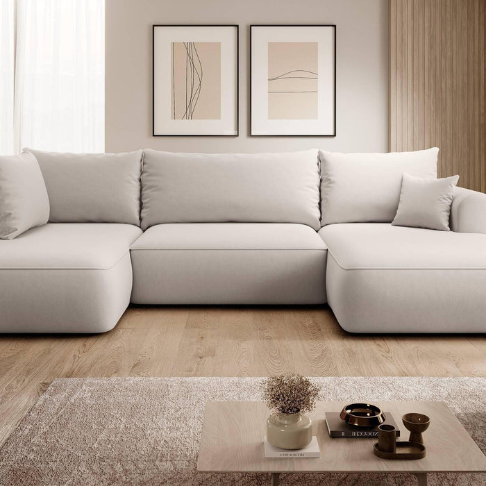 NADUVI Collection Philipa U-bank Links met Slaapfunctie - Velvet - Gebroken wit