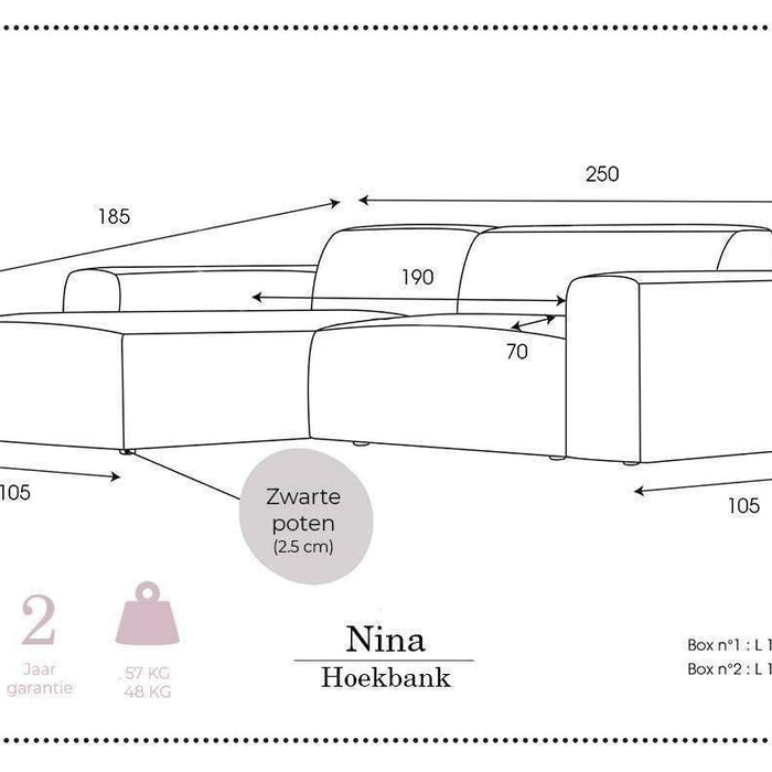 NADUVI Collection Nina Hoekbank Links - Ribstof - Crème
