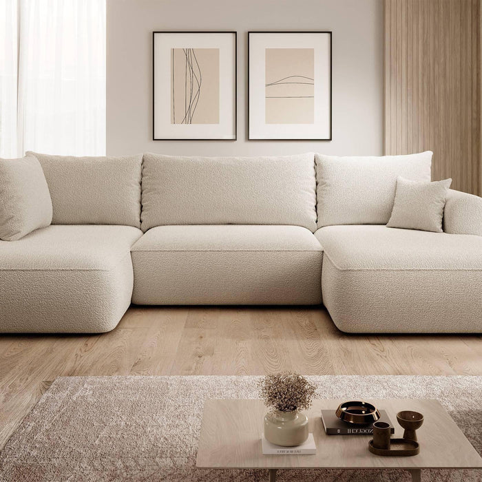 NADUVI Collection Philipa U-bank Links met Slaapfunctie - Bouclé - Beige