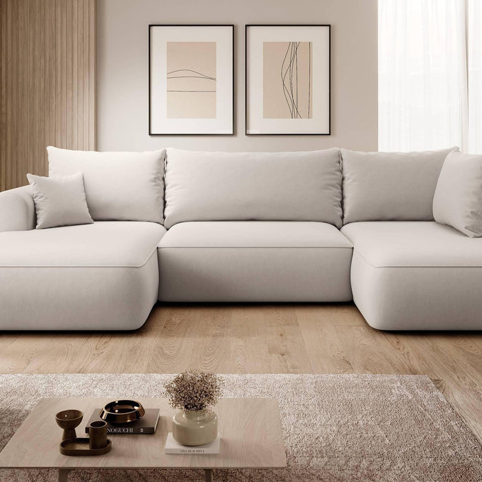 NADUVI Collection Philipa U-bank Rechts met Slaapfunctie - Velvet - Gebroken wit