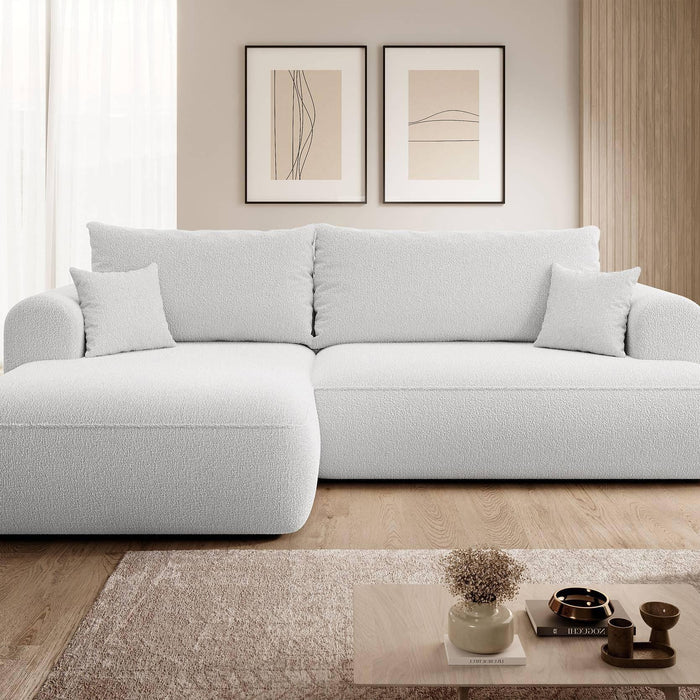 NADUVI Collection Philipa Hoekbank Links met Slaapfunctie - Bouclé - Lichtgrijs