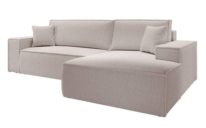 NADUVI Collection Galine Hoekbank met Chaise Longue Rechts met Slaapfunctie - Bouclé - Crème