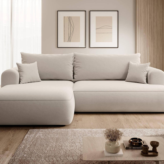 NADUVI Collection Philipa Hoekbank Links met Slaapfunctie - Velvet - Crème