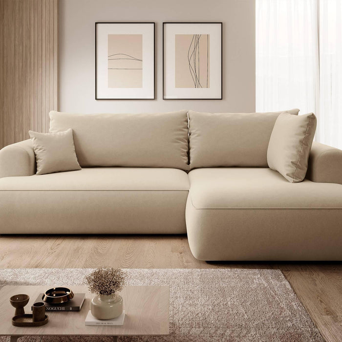 NADUVI Collection Philipa Hoekbank Big Rechts met Slaapfunctie - Velvet - Beige