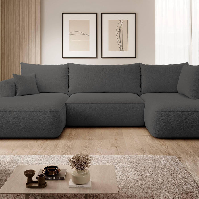 NADUVI Collection Philipa U-bank Rechts met Slaapfunctie - Bouclé - Antraciet