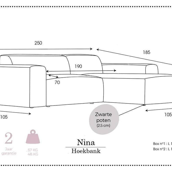 NADUVI Collection Nina Hoekbank Links - Velvet - Donkergrijs