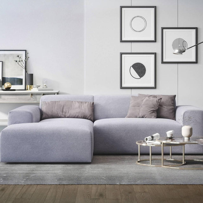 NADUVI Collection Nina Hoekbank Links - Ribstof - Lichtgrijs