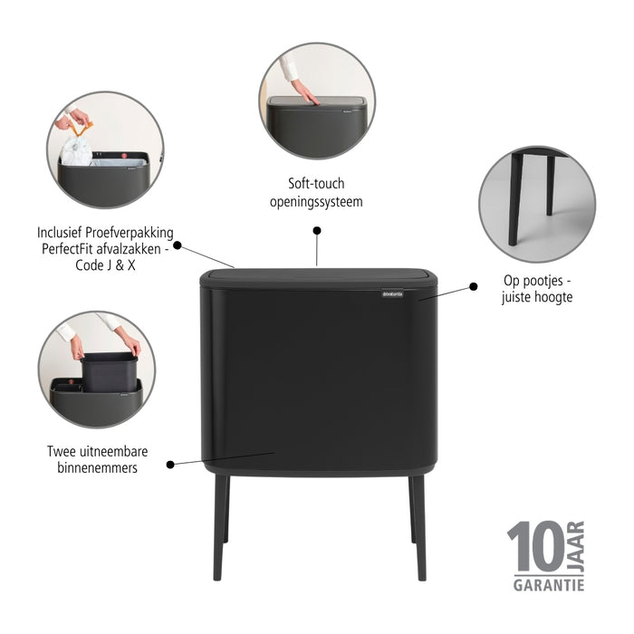 Brabantia Bo Touch Bin Afvalemmer 11 + 23 Liter - Confident Grey